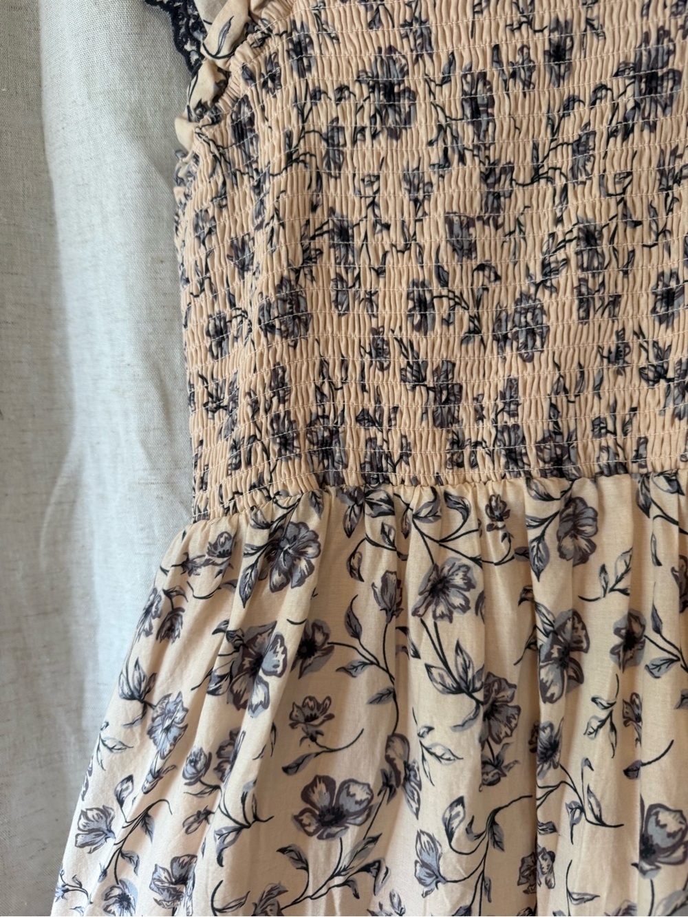 Haute Hippie Beige Maxi Dress with Navy Floral Print - Picture 2 of 3